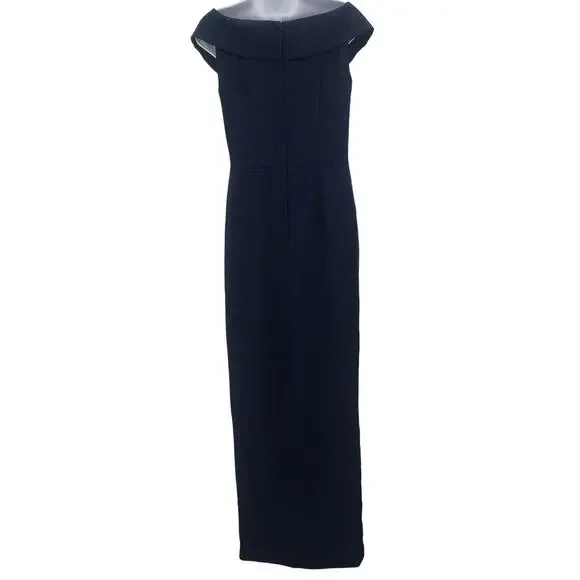La Femme 25206 Wrap V-Neck Side Slit Maxi Dress Sleeveless Navy Blue Size 4